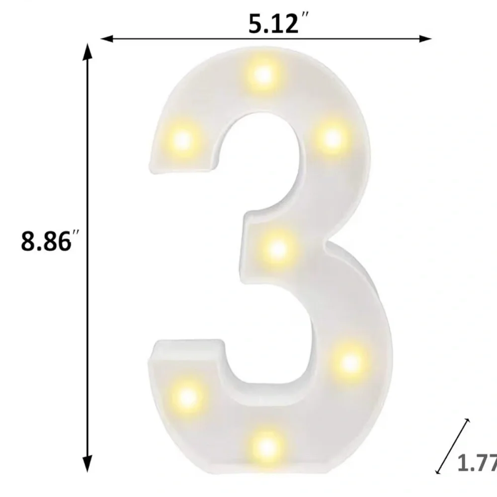 White LED Marquee Number 3 Light - Party Decoration